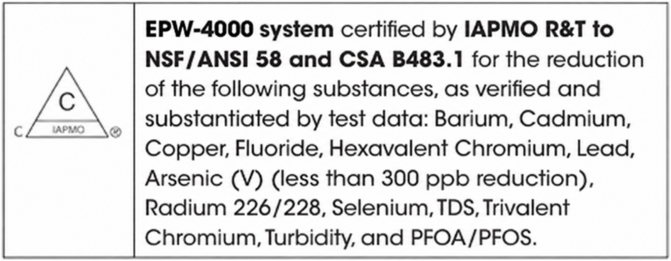 Preview of EPW-4000 RO — NSF/ANSI 58